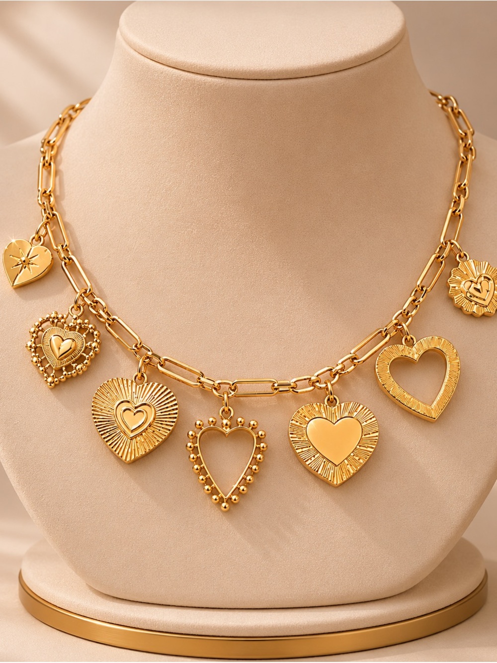 Gold Heart Charm Necklace – Chunky Link Chain | Women’s Fashion Jewelry
